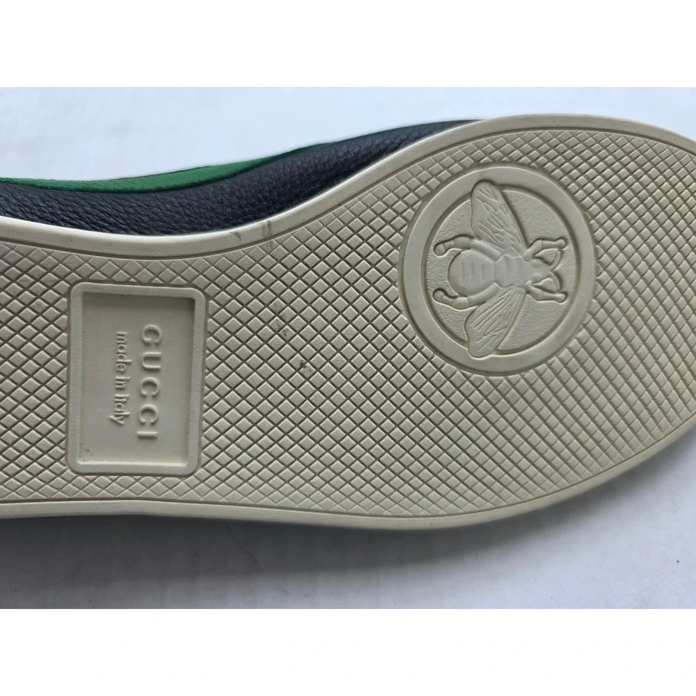 NEW Gucci‎ Mens Black Falacer Web Bee Leather Sneakers Low Top Size 10 Italy